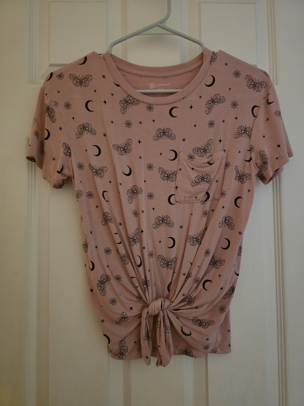 NOBO Dusty Pink Knot-Front Short Sleeve Tee with Moon & Moth Motif